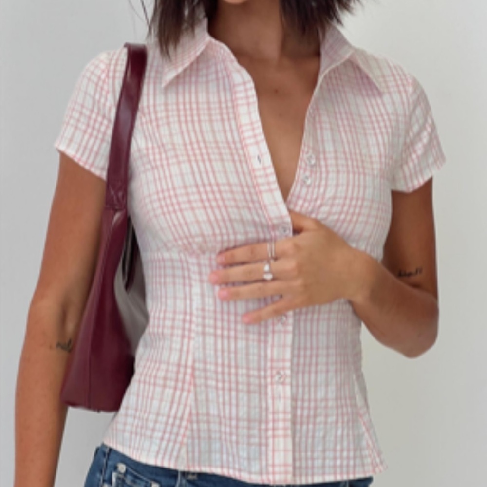 Women's Pink Plaid Button-Up Shirt